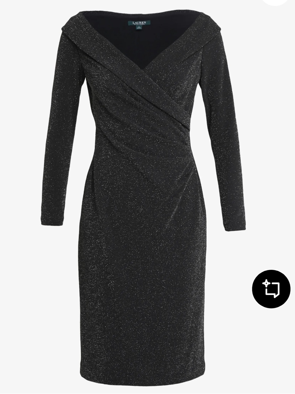 Lauren Ralph Lauren Metallic Ruched Black Cocktail Long Sleeve Dress Size 4P